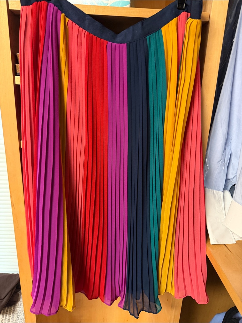 2 Jcrew Pleated Midi Skirts in Bright Fuchsia and multi stripe- pink never worn - Picture 2 of 6
